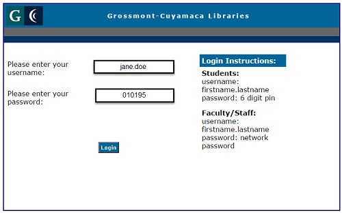log in screen showing username and password being entered