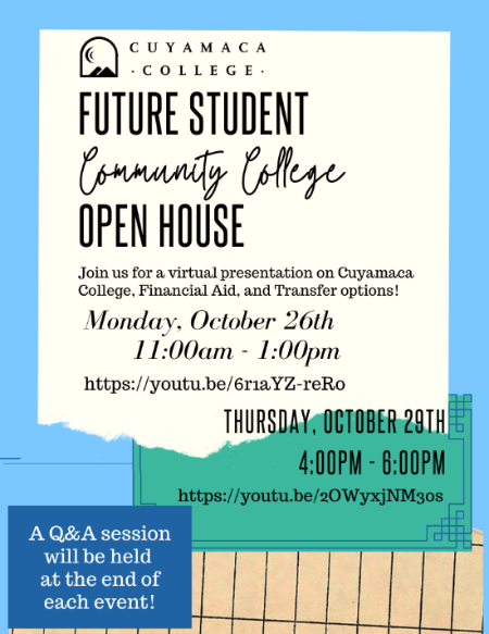 Cuyamaca College Prospetive Student Open House 2020 Flyer
