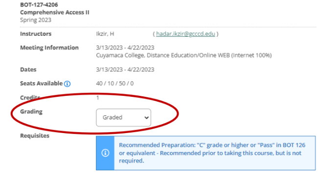 Select grading option