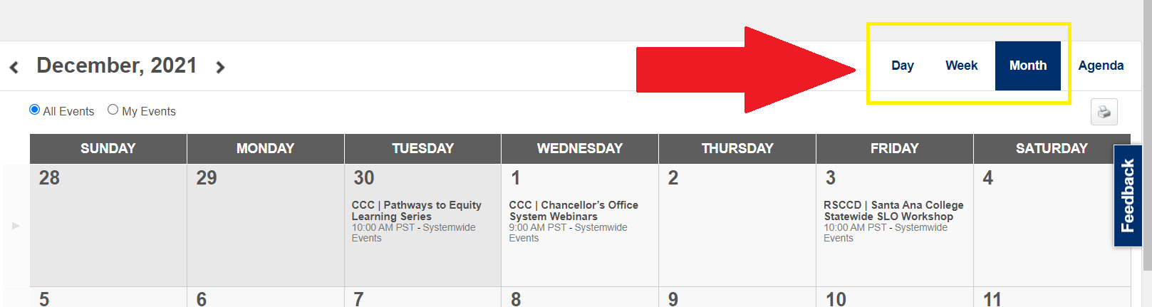 Day Week Month VRC Calendar