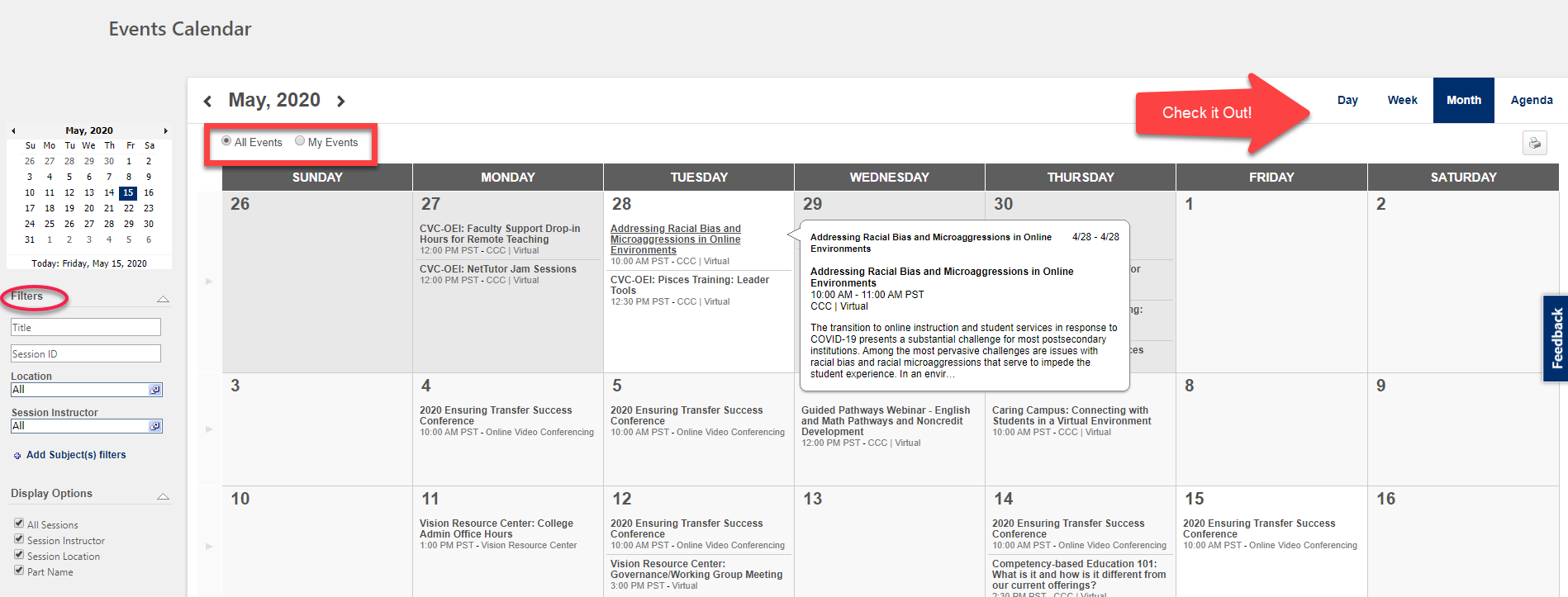 Vision Resource Center Calendar